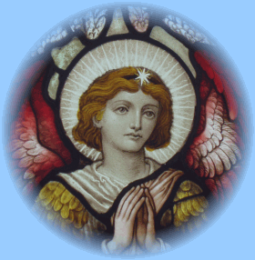 A panel from the original stained glass window of the church.