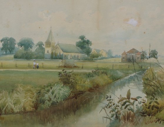 Watercolour of Christ Church, painted in about 1895.
